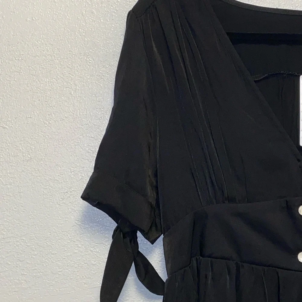 Surimiga Black Plunging V-neck Button-down Cottagecore Button Maxi Dress 3270 - Picture 5 of 12